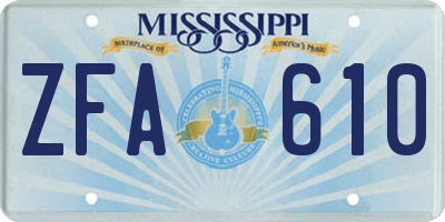 MS license plate ZFA610