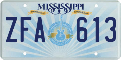 MS license plate ZFA613
