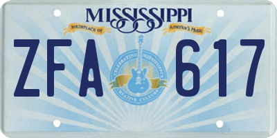 MS license plate ZFA617
