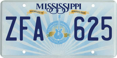 MS license plate ZFA625