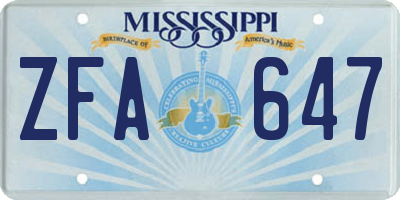 MS license plate ZFA647