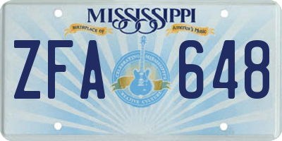 MS license plate ZFA648