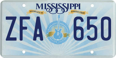 MS license plate ZFA650