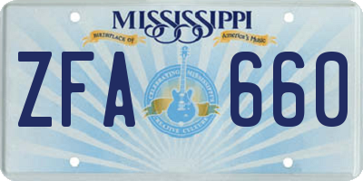 MS license plate ZFA660