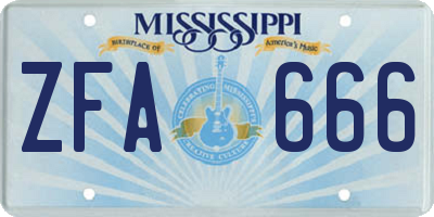 MS license plate ZFA666