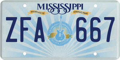 MS license plate ZFA667