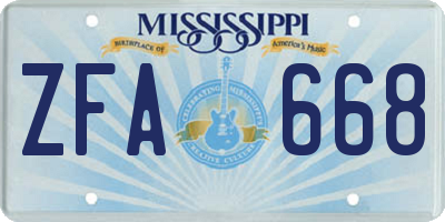 MS license plate ZFA668