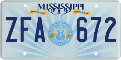 MS license plate ZFA672