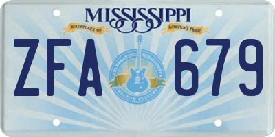 MS license plate ZFA679
