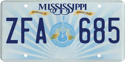 MS license plate ZFA685