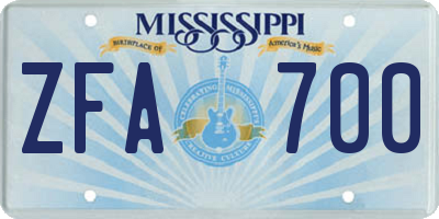 MS license plate ZFA700