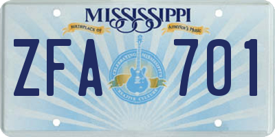 MS license plate ZFA701