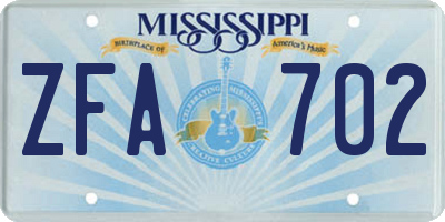 MS license plate ZFA702