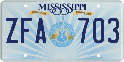 MS license plate ZFA703