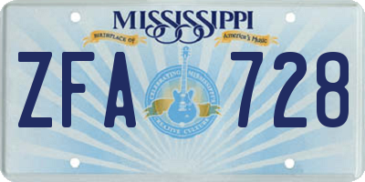 MS license plate ZFA728