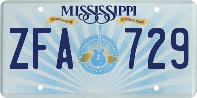 MS license plate ZFA729