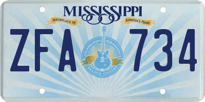 MS license plate ZFA734