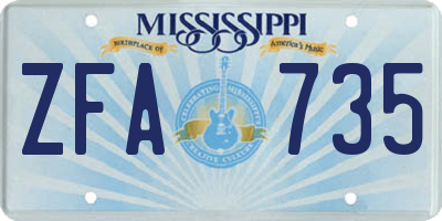 MS license plate ZFA735