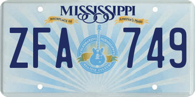 MS license plate ZFA749