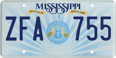MS license plate ZFA755