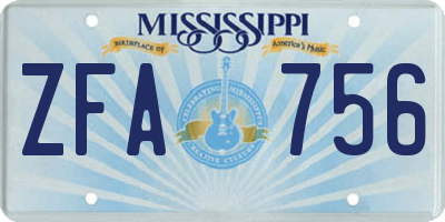 MS license plate ZFA756