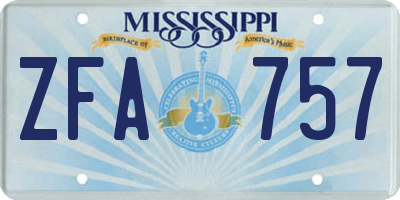 MS license plate ZFA757