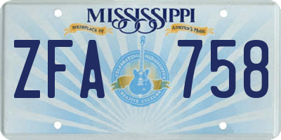MS license plate ZFA758