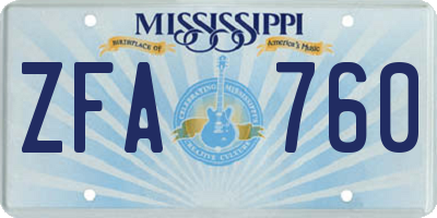 MS license plate ZFA760