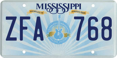 MS license plate ZFA768