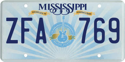 MS license plate ZFA769
