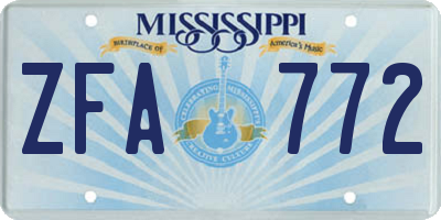 MS license plate ZFA772