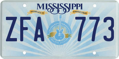 MS license plate ZFA773