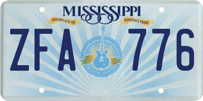 MS license plate ZFA776