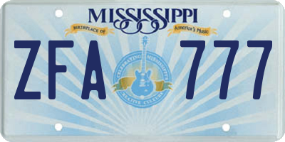 MS license plate ZFA777