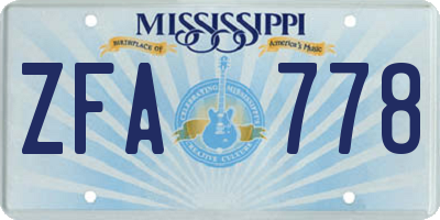MS license plate ZFA778