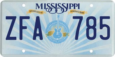 MS license plate ZFA785