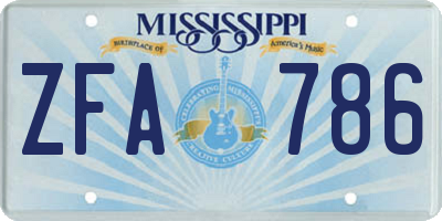 MS license plate ZFA786