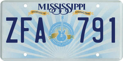 MS license plate ZFA791
