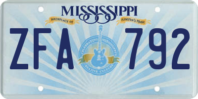 MS license plate ZFA792