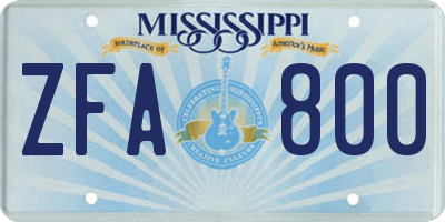 MS license plate ZFA800
