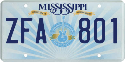 MS license plate ZFA801