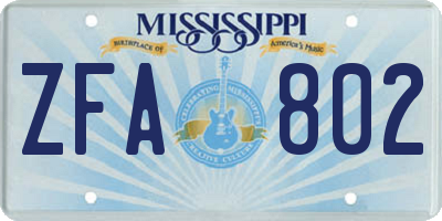 MS license plate ZFA802