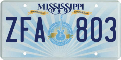 MS license plate ZFA803