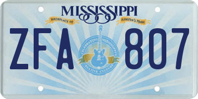 MS license plate ZFA807