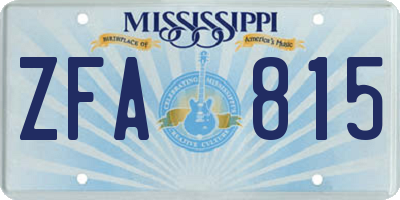 MS license plate ZFA815