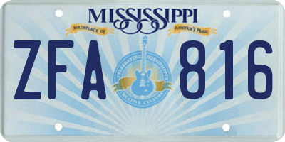 MS license plate ZFA816