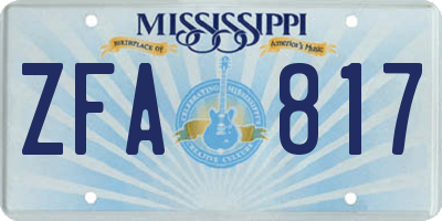 MS license plate ZFA817