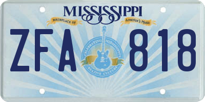 MS license plate ZFA818