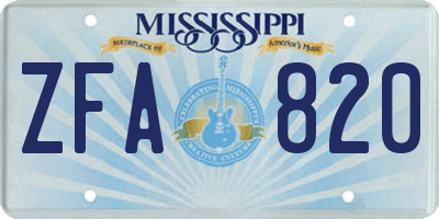 MS license plate ZFA820