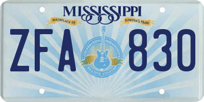 MS license plate ZFA830
